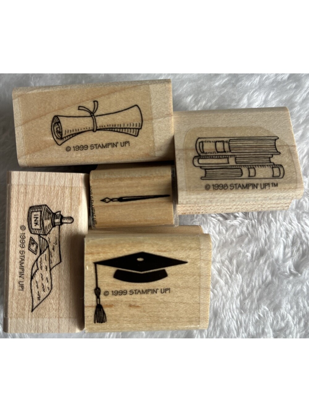 CLASSIC GRADUATION & SCHOLARLY SET! Vintage Stampin Up Graduation Wood Stamp Lot